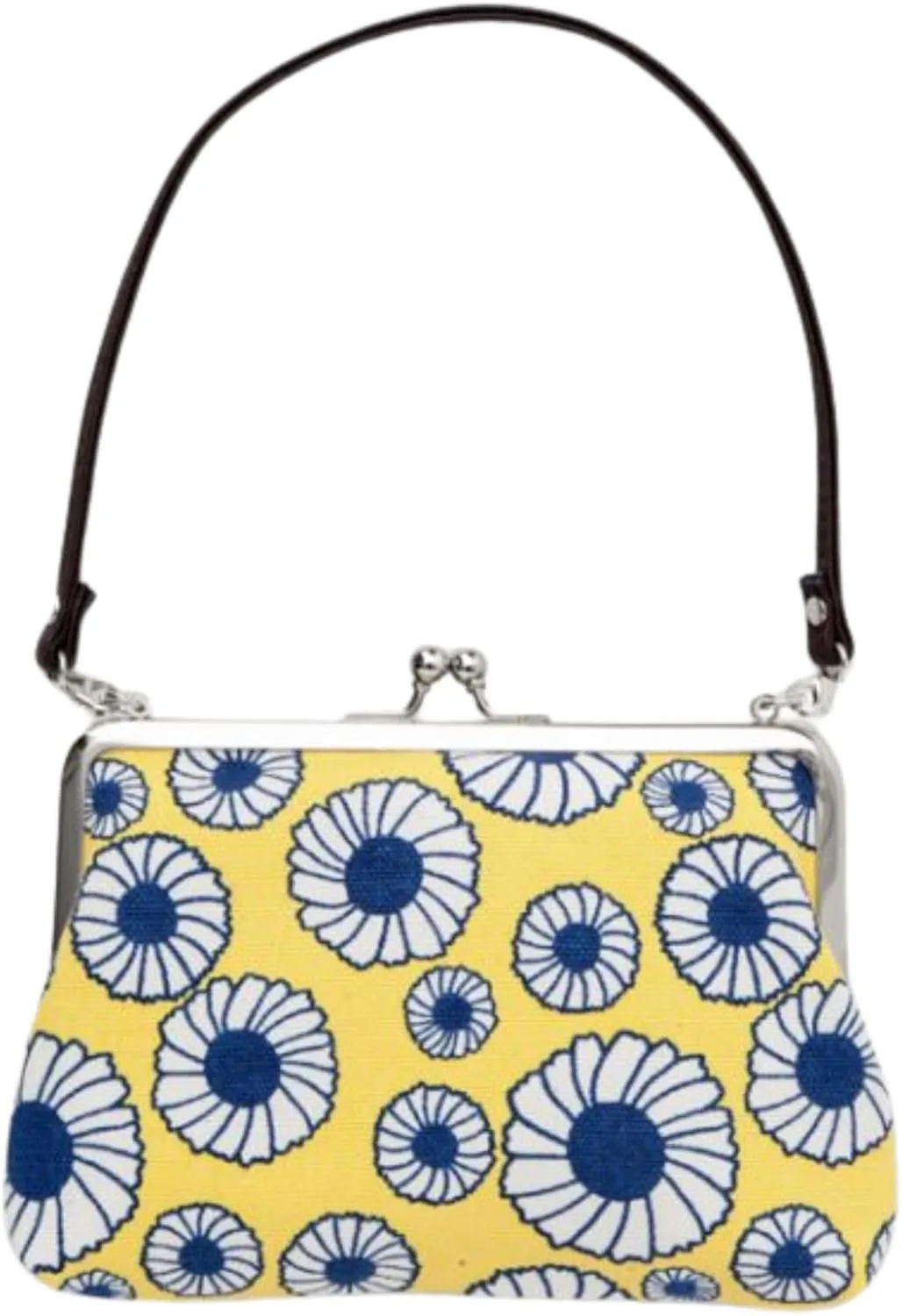 [倭物や Kaya] Eastern European Pring Gamaguchi with Strap - Purse with Clasp/Japanese Retro Purse Partition Classical Handbag Coin Case Strap attached 7JMP9105 Flower YELLOW