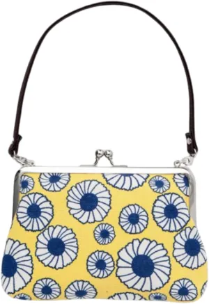 [倭物や Kaya] Eastern European Pring Gamaguchi with Strap - Purse with Clasp/Japanese Retro Purse Partition Classical Handbag Coin Case Strap attached 7JMP9105 Flower YELLOW