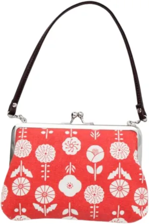 [倭物や Kaya] Eastern European Pring Gamaguchi with Strap - Purse with Clasp/Japanese Retro Purse Partition Classical Handbag Coin Case Strap attached 7JMP9105 Hachiatume RED