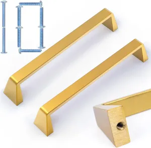 10 Pack Solid Zinc Glod Drawer Pulls, 5 Inch/128mm Brushed Gold Cabinet Pulls,Modern Dresser Handles,Kitchen Hardware for Bathroom and Cabinet