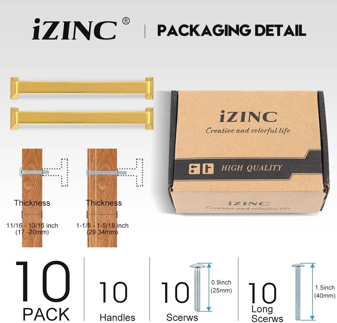 10 Pack Solid Zinc Glod Drawer Pulls, 5 Inch/128mm Brushed Gold Cabinet Pulls,Modern Dresser Handles,Kitchen Hardware for Bathroom and Cabinet