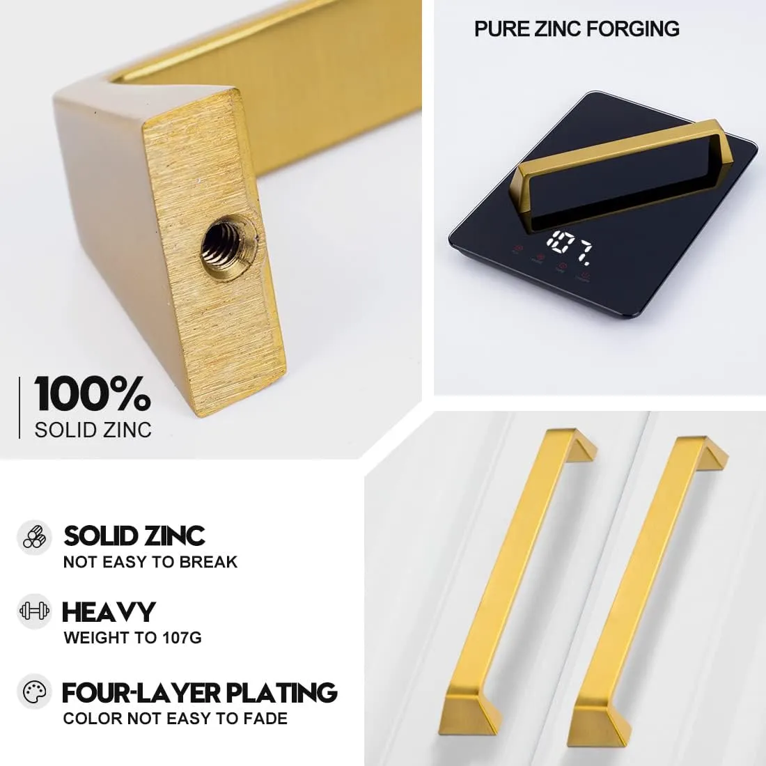 10 Pack Solid Zinc Glod Drawer Pulls, 5 Inch/128mm Brushed Gold Cabinet Pulls,Modern Dresser Handles,Kitchen Hardware for Bathroom and Cabinet