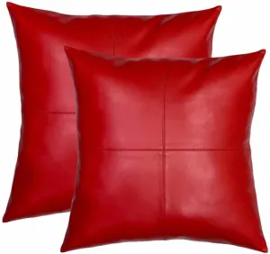 100% Lambskin Leather Luxurious Throw Pillow Soft Smooth Durable Cover for Square Decorative Bedroom Living Room Cushion Case Couch Bed Sofa (16x16 Inches, RED Pack of 2)
