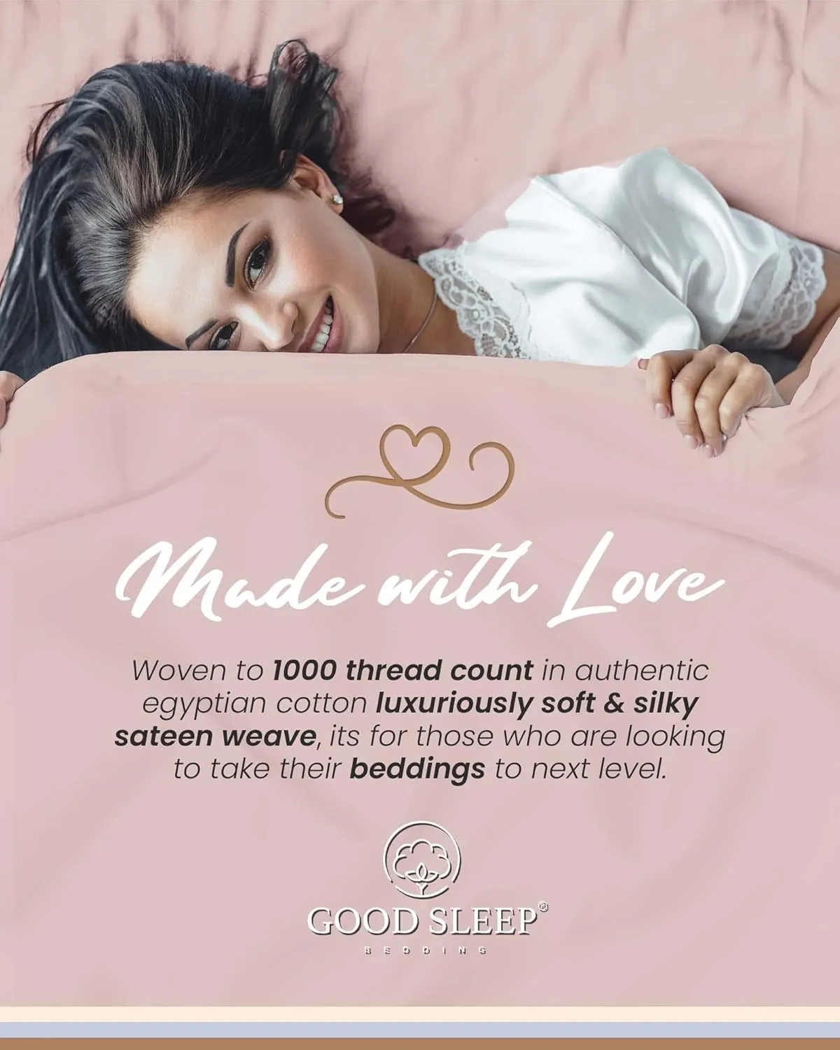 1000 Thread Count Egyptian Cotton Sheets Queen Size, 4 Pc Luxury Sheets Set, Long Staple 100% Cotton Sheets for Queen Size Bed, 16" Deep Pocket Hotel Style Sheets, Sateen Sheets Queen, Blush