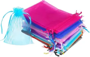 100/200PCS Organza Gift Candy Sheer Bags Mesh Jewelry Pouches Drawstring Bulk for Wedding Party Favors Christmas (5" X 7"(200PCS), Mixed Color)