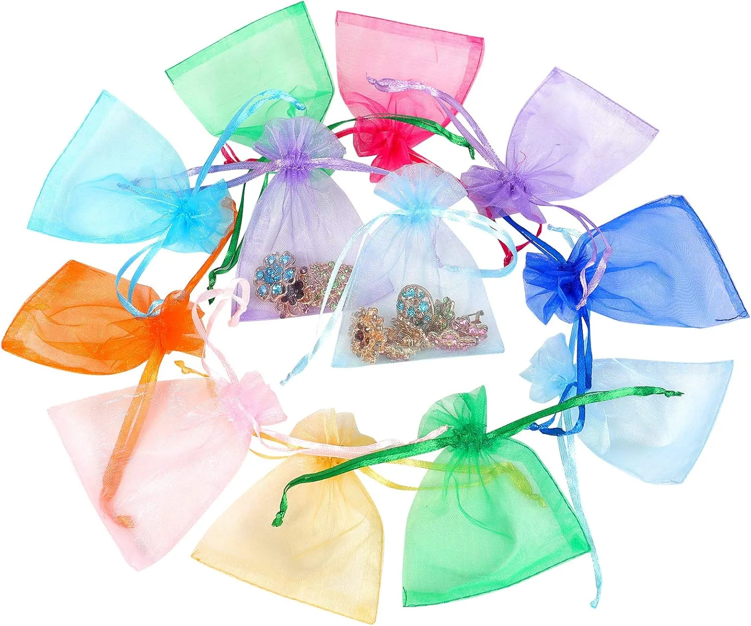 100/200PCS Organza Gift Candy Sheer Bags Mesh Jewelry Pouches Drawstring Bulk for Wedding Party Favors Christmas (5" X 7"(200PCS), Mixed Color)