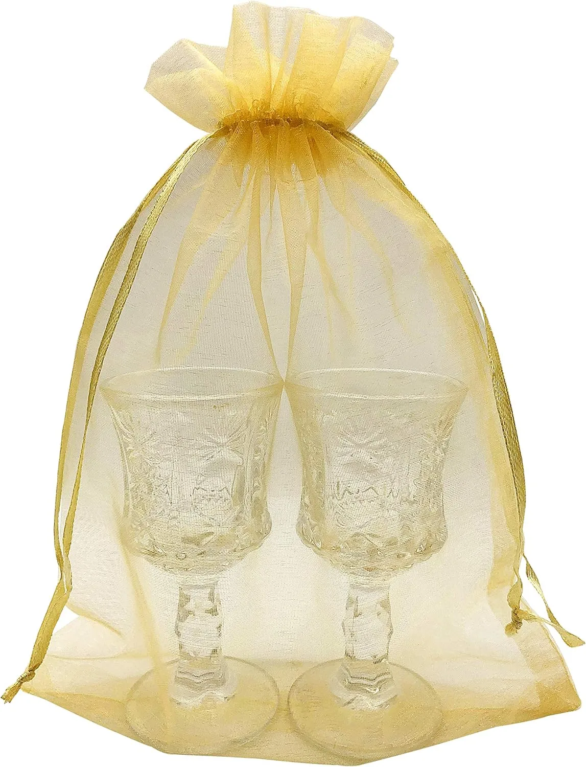 100pcs Gold Organza Gift Bags 6x9 Inch Mesh Drawstring Pouch Jewelry Bags for Wedding, Party, Birthday, Baby Shower
