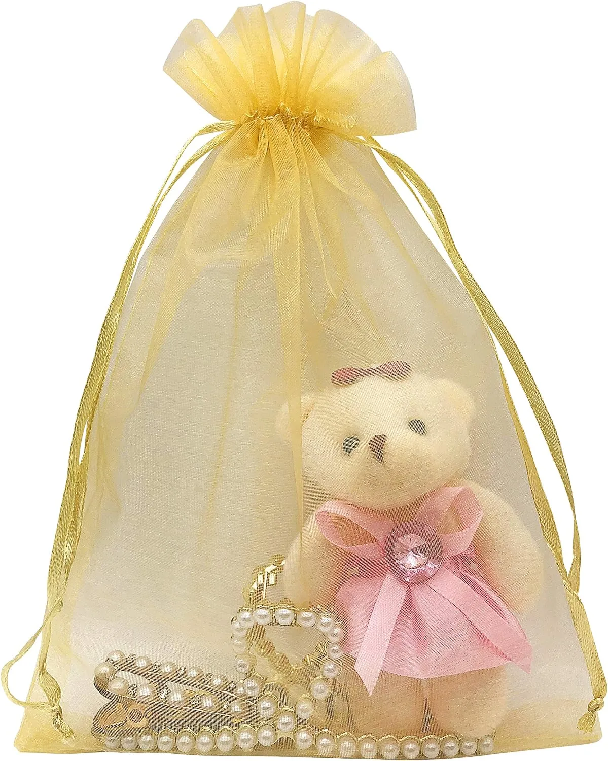 100pcs Gold Organza Gift Bags 6x9 Inch Mesh Drawstring Pouch Jewelry Bags for Wedding, Party, Birthday, Baby Shower
