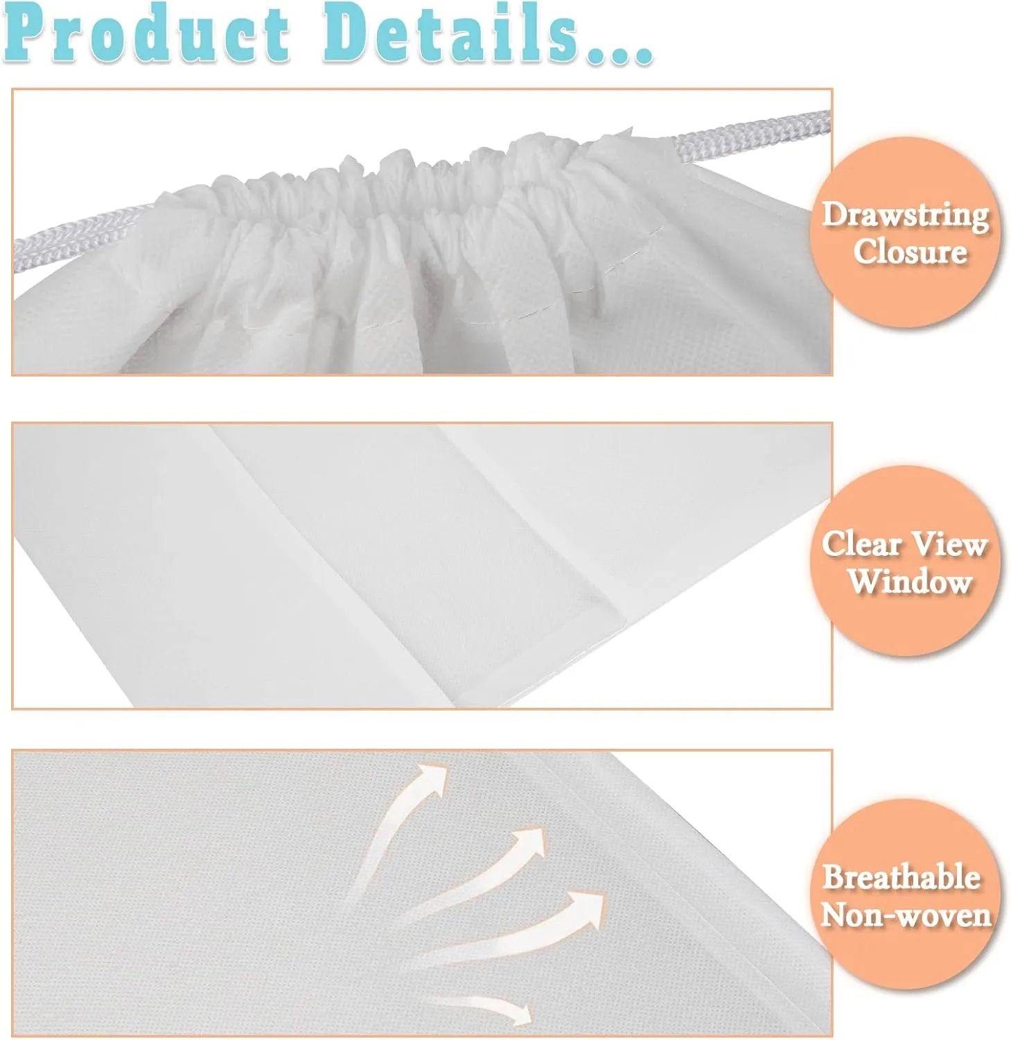 10Pcs Non-Woven Fabric Dustproof Handbag Storage Organizer Drawstring Bag Dust Cover Medium (Medium, White)