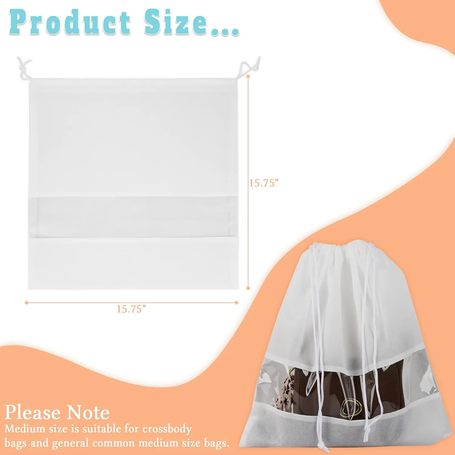 10Pcs Non-Woven Fabric Dustproof Handbag Storage Organizer Drawstring Bag Dust Cover Medium (Medium, White)
