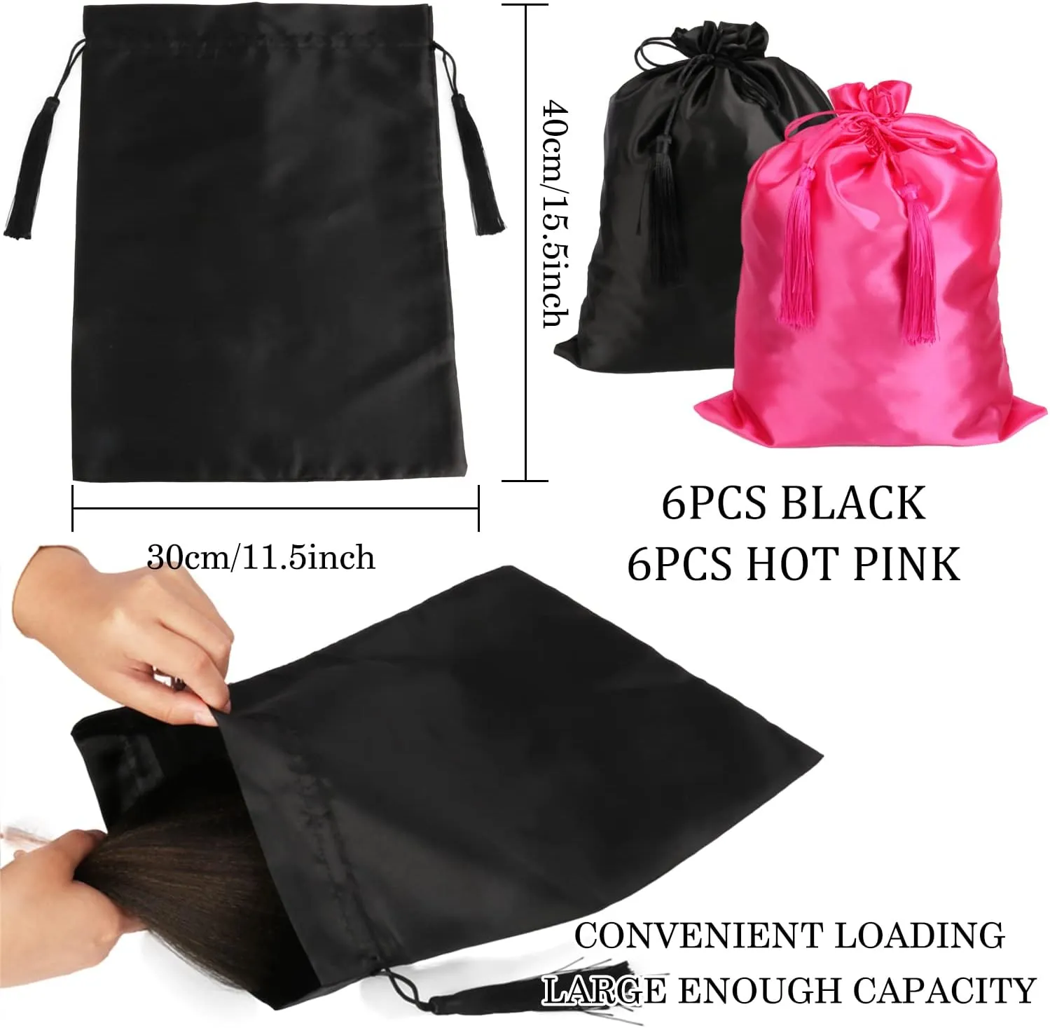 12 Pcs Silk Satin Wig Bags Hair Storage Bag With Drawstring Tassel for Packaging Wigs-Bundles-Hair Extensions and Hair Tools Multipurpose Large Bags