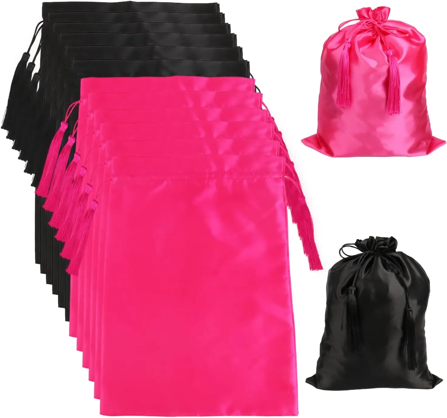 12 Pcs Silk Satin Wig Bags Hair Storage Bag With Drawstring Tassel for Packaging Wigs-Bundles-Hair Extensions and Hair Tools Multipurpose Large Bags