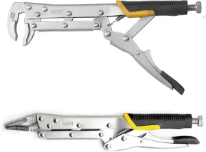 12Inch Extended Long Locking Vise Grip Pliers Set, Straight Head / 80 Degrees Head Needle Nose Pliers Set, Fast Release Design, CRV Steel