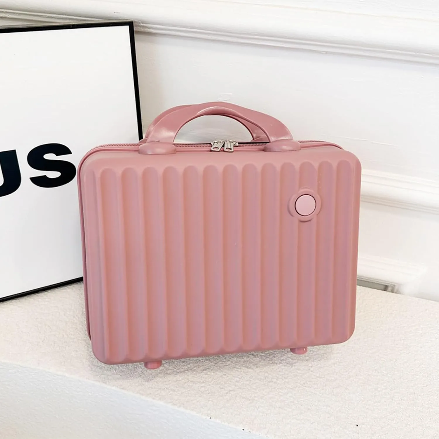 13 Inch Makeup Train Cosmetic Case Hard Shell ABS Portable Mini Suitcase for Hand Luggage w Elastic Straps Organizer Makeup Toiletry, Gift for Her Women