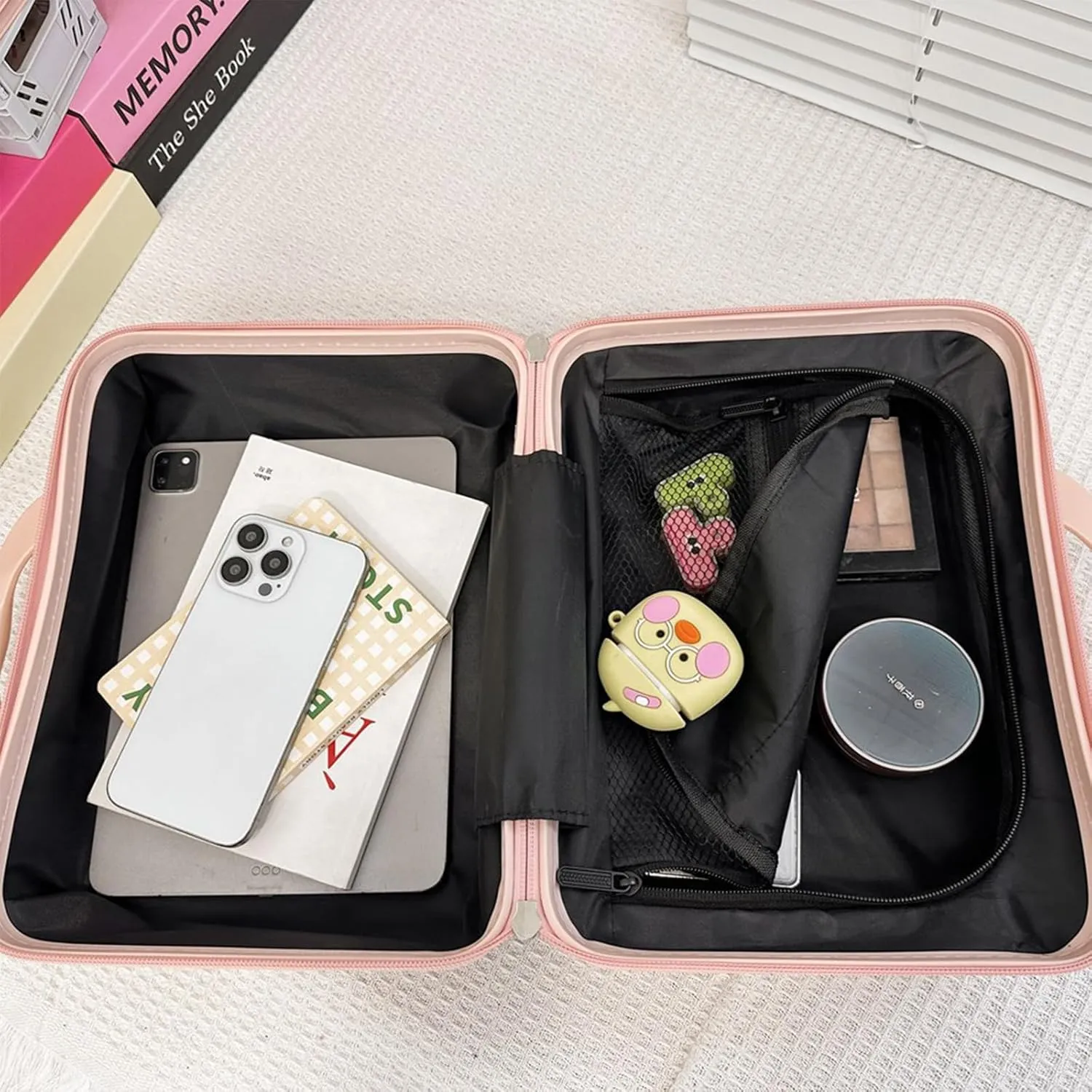 13 Inch Makeup Train Cosmetic Case Hard Shell ABS Portable Mini Suitcase for Hand Luggage w Elastic Straps Organizer Makeup Toiletry, Gift for Her Women