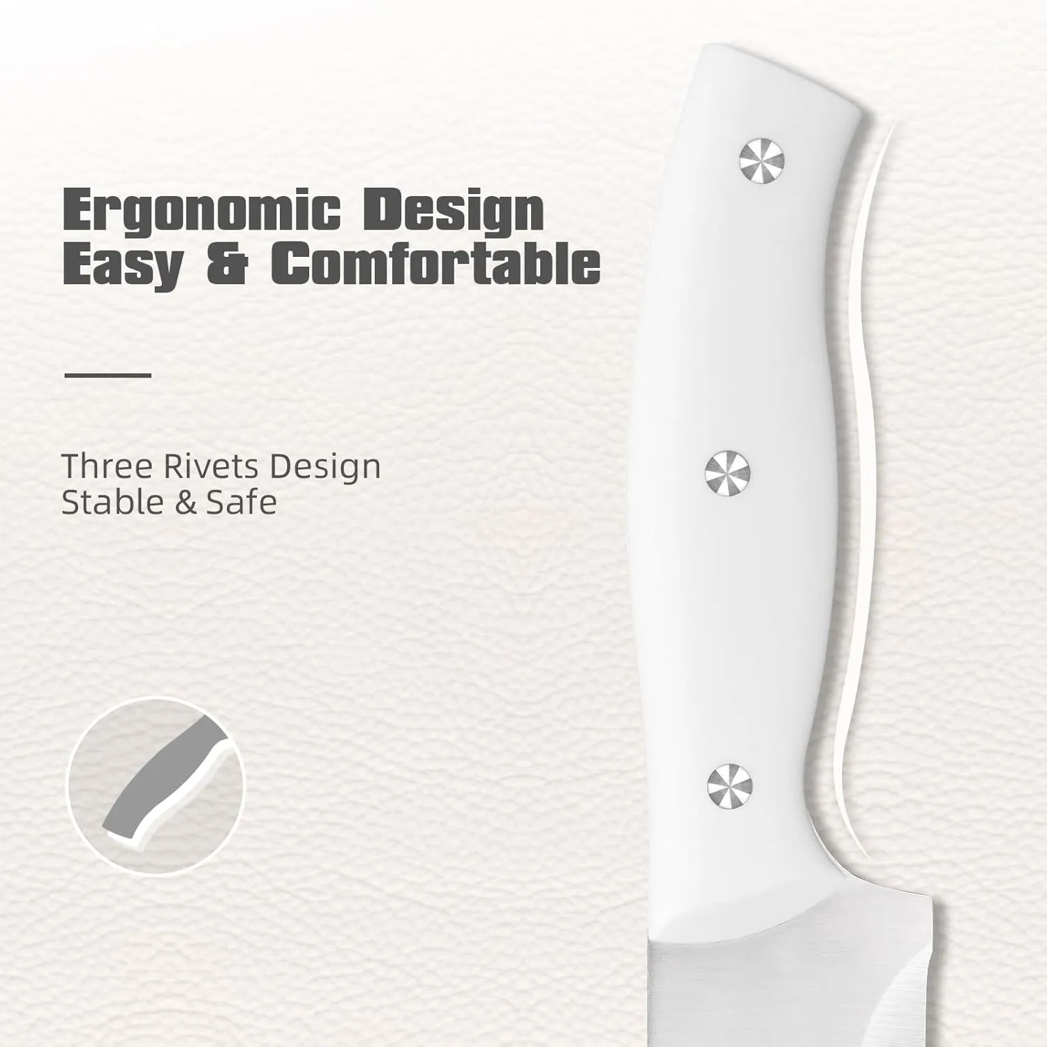 15-Piece White Kitchen Knife Set with Built-in Sharpening Stone, Ergonomic Triple Rivet Fixed Handles, Dishwasher Safe