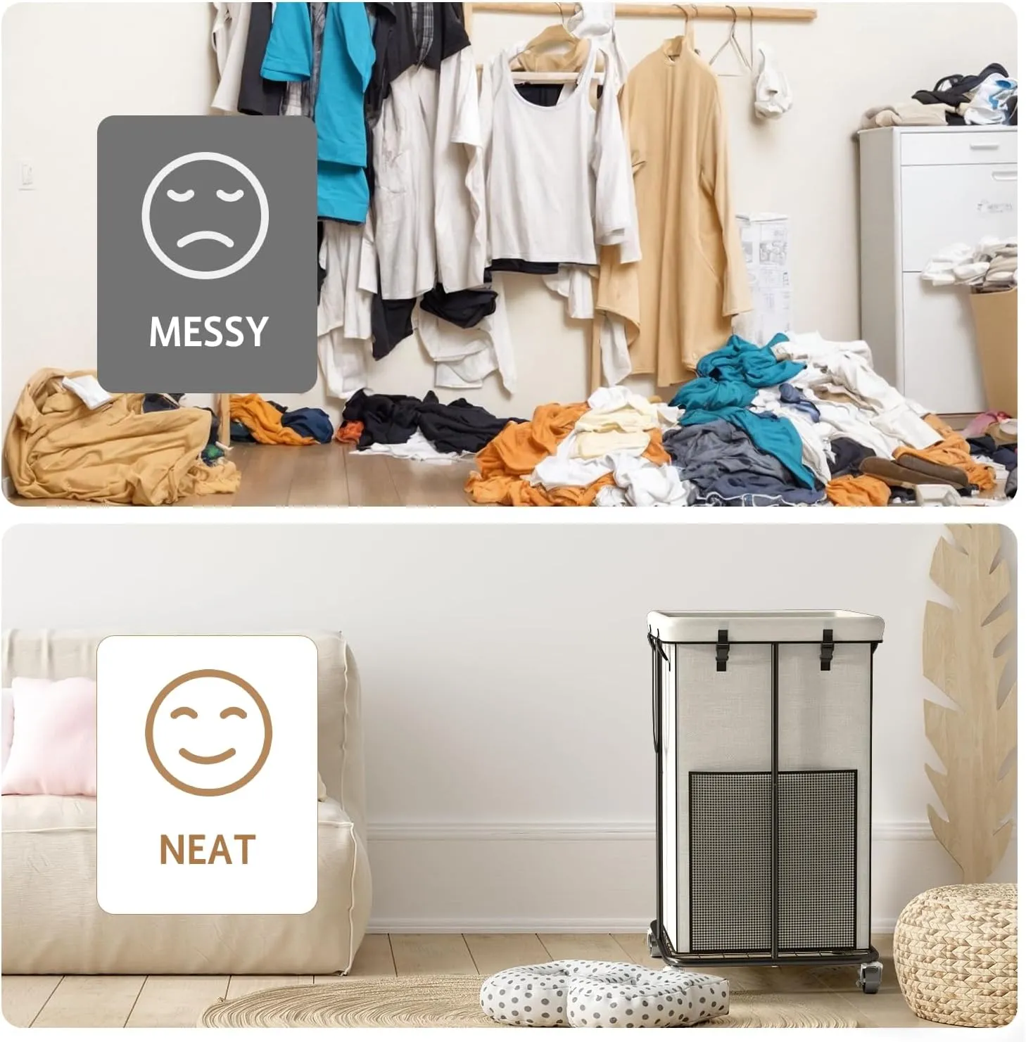 150L Large Laundry Basket with Wheels, Rolling Laundry Hamper with Removable Laundry Bag & Metal Frame, Oxford Fabric Dirty Clothes Hampers for Bedroom, Laundry Room, Bathroom, Dorm(White)