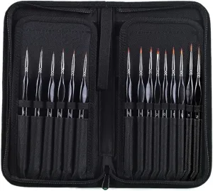 15pcs Detail Paint Brush Set Miniature Paint Brushes Kit with Handle Travel Bag for Acrylic Watercolor