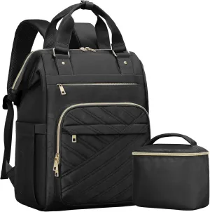 17.3" Laptop Backpack for Women, Stylish Backpack Purse, Waterproof Teacher Nurse Backpack, College Casual Daypack with USB Port, Black