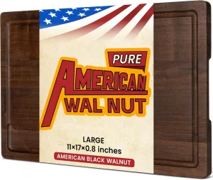 17x11 Walnut Cutting Board, Wooden Cutting Boards for Kitchen, Large Butcher Block Cutting Board, Wood Cutting Boards for Kitchen with Juice Groove, Gift for Valentine's Day, Wedding(Gift Box)