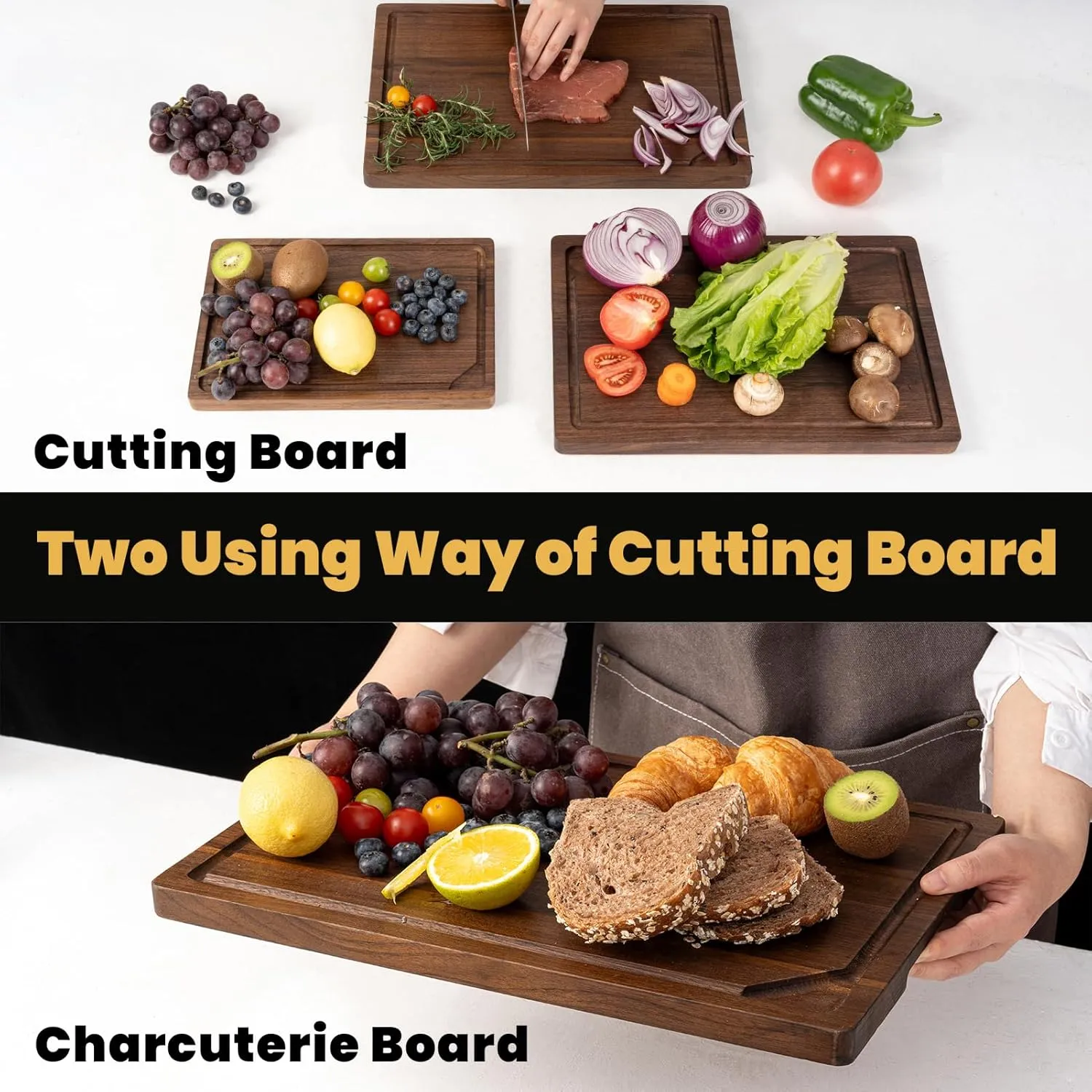17x11 Walnut Cutting Board, Wooden Cutting Boards for Kitchen, Large Butcher Block Cutting Board, Wood Cutting Boards for Kitchen with Juice Groove, Gift for Valentine's Day, Wedding(Gift Box)