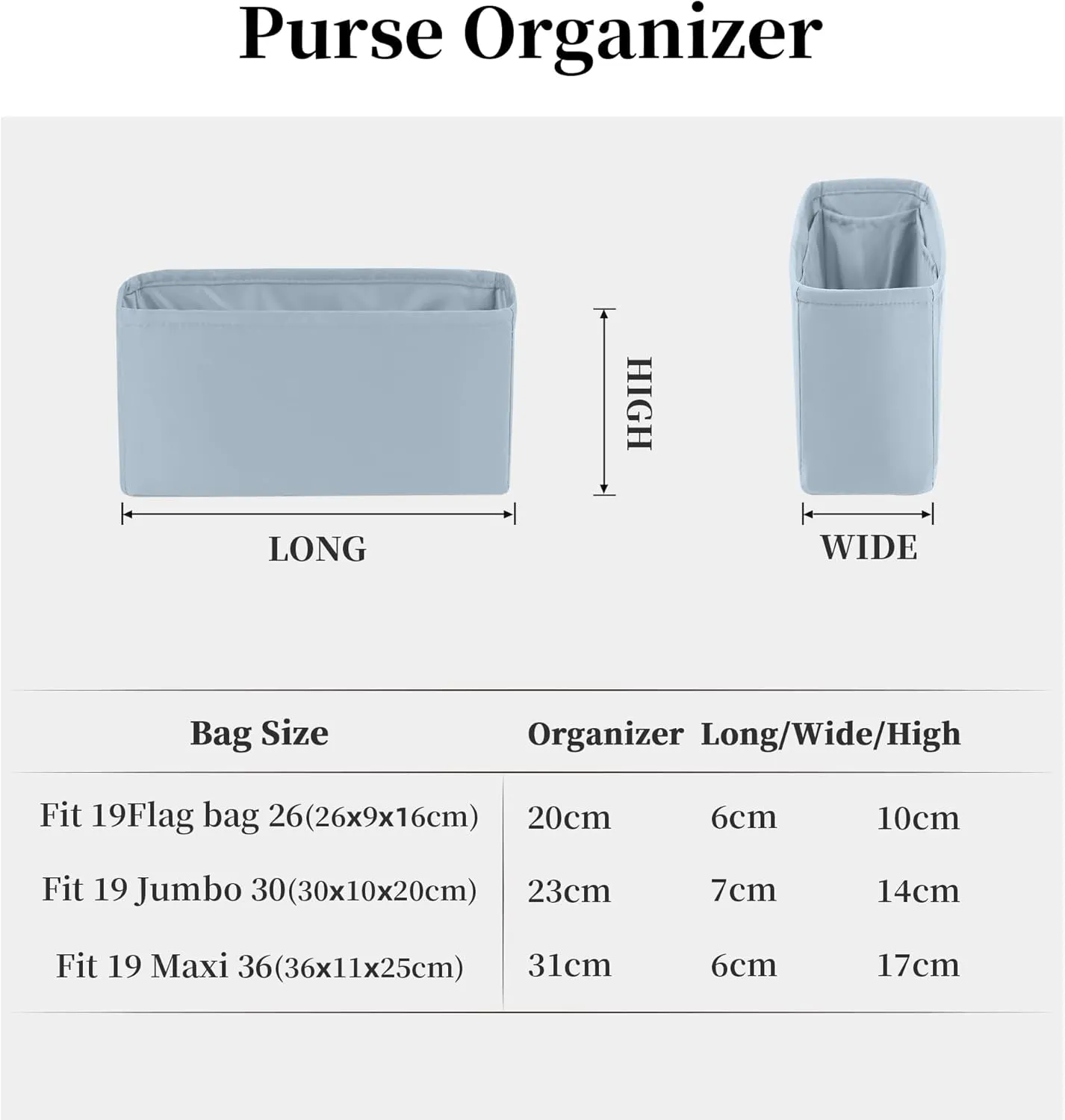19 Bag Organizer Insert, Purse Organizer with Silky Satin Compatible with Chanel 19 Flap26 Bag, Lightweight Inner Bag for Luxury Bags (Blue brume, Flap26)