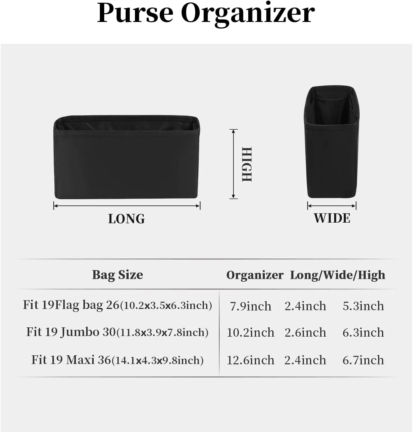 19 Flap26 Bag Organizer, Silky Organizer Insert Compatible with Chanel 19 Bag, Lightweight Inner Bag for Women Luxury Bags (Black, Flap26)
