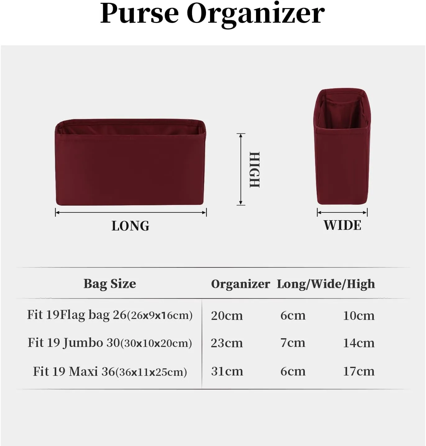 19 Flap26 Bag Organizer, Silky Organizer Insert Compatible with Chanel 19 Bag, Lightweight Inner Bag for Women Luxury Bags (Rouge Grenat, Flap26)