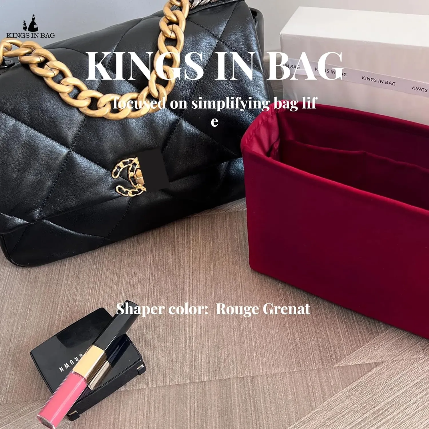 19 Flap26 Bag Organizer, Silky Organizer Insert Compatible with Chanel 19 Bag, Lightweight Inner Bag for Women Luxury Bags (Rouge Grenat, Flap26)