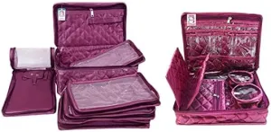2 different Zipper pouch Pack Makeup Jewellery Kit Travel Cosmetic Organizer Box for Storage Necklaces Earring Ring for Women Girls Purple