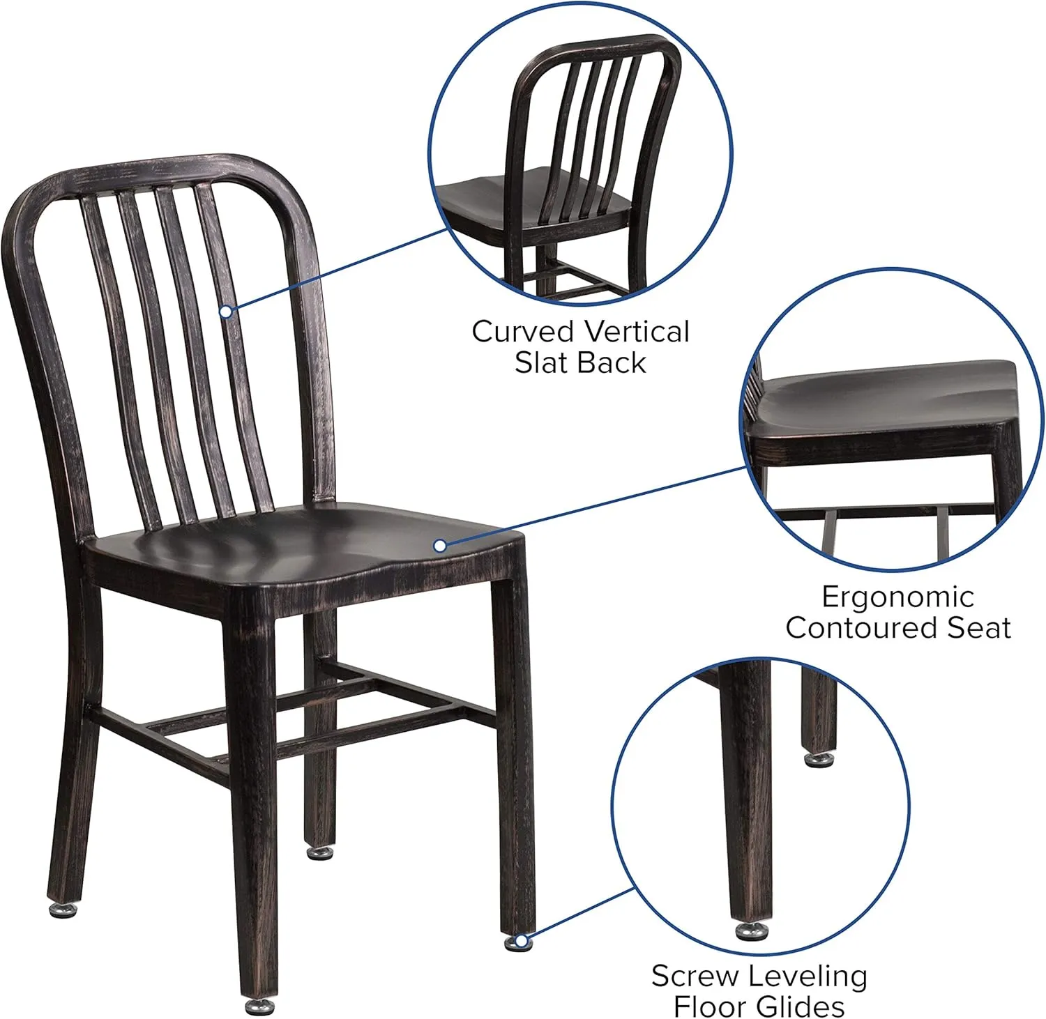 2 Pack Black-Gold Metal Indoor-Outdoor Chair - Kitchen Chair/Restaurant Seating