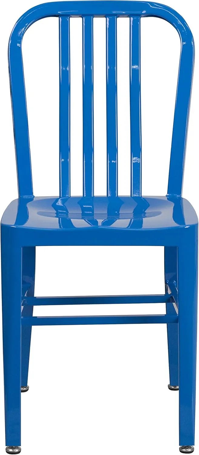 2 Pack Blue Metal Indoor-Outdoor Chair - Kitchen Chair - Restaurant Seating