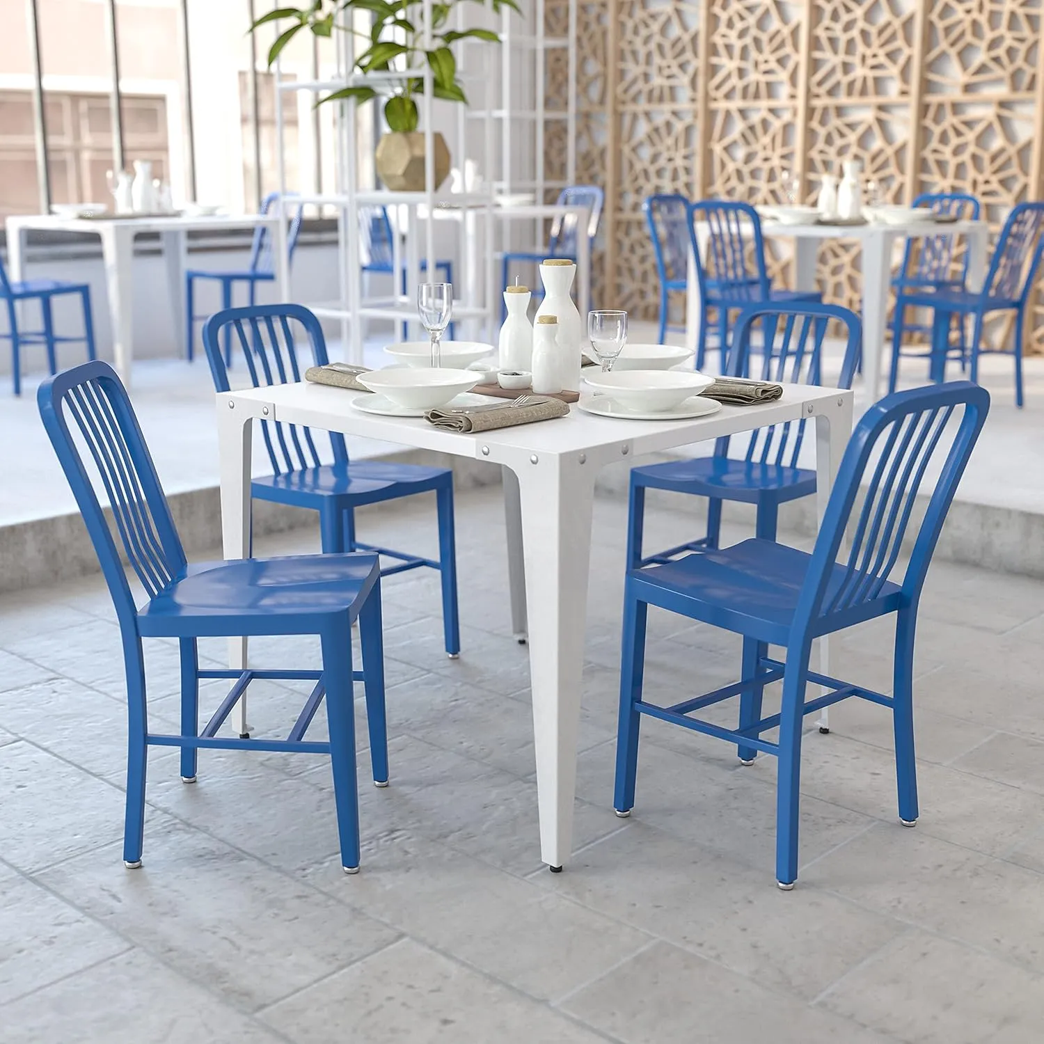 2 Pack Blue Metal Indoor-Outdoor Chair - Kitchen Chair - Restaurant Seating