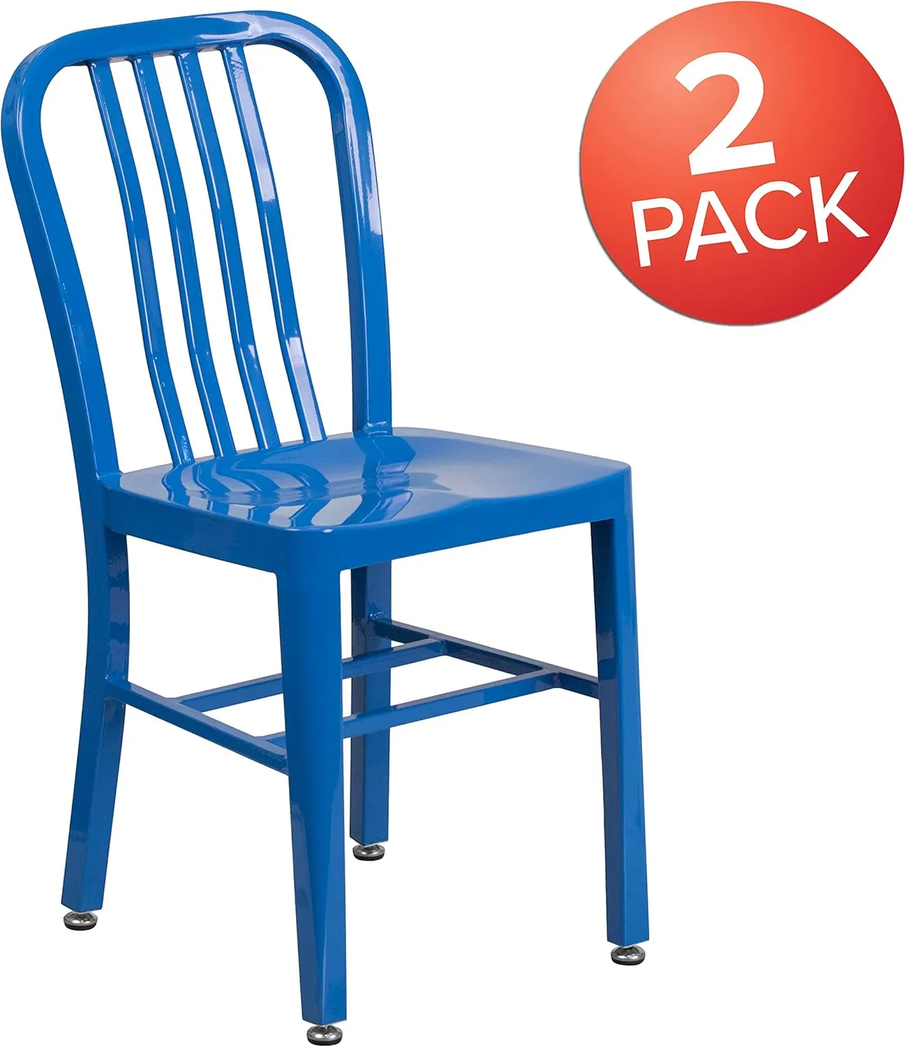 2 Pack Blue Metal Indoor-Outdoor Chair - Kitchen Chair - Restaurant Seating