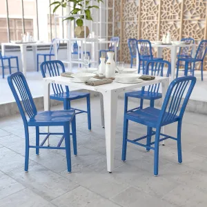 2 Pack Blue Metal Indoor-Outdoor Chair - Kitchen Chair - Restaurant Seating