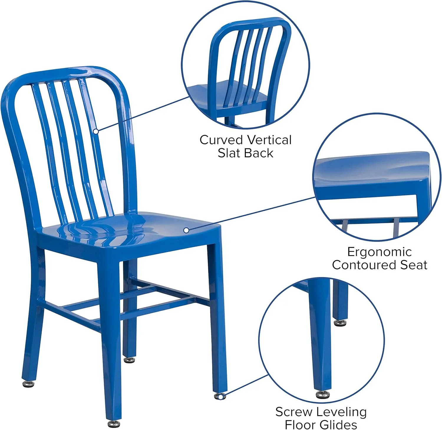 2 Pack Blue Metal Indoor-Outdoor Chair - Kitchen Chair - Restaurant Seating