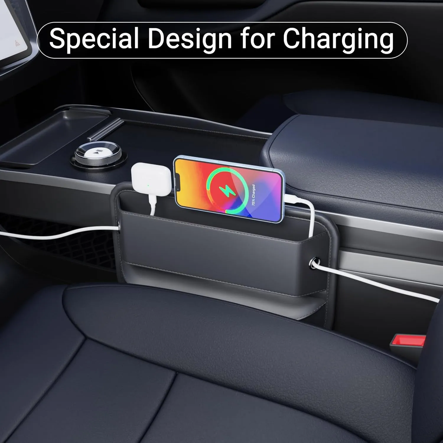 2 Pack Car Seat Gap Filler Leather Car Box Seat Organizer and Storages Automotive Accessories - Front Seats Car Adjustable Gap Filler for Phones, Glasses, Keys, Cards1
