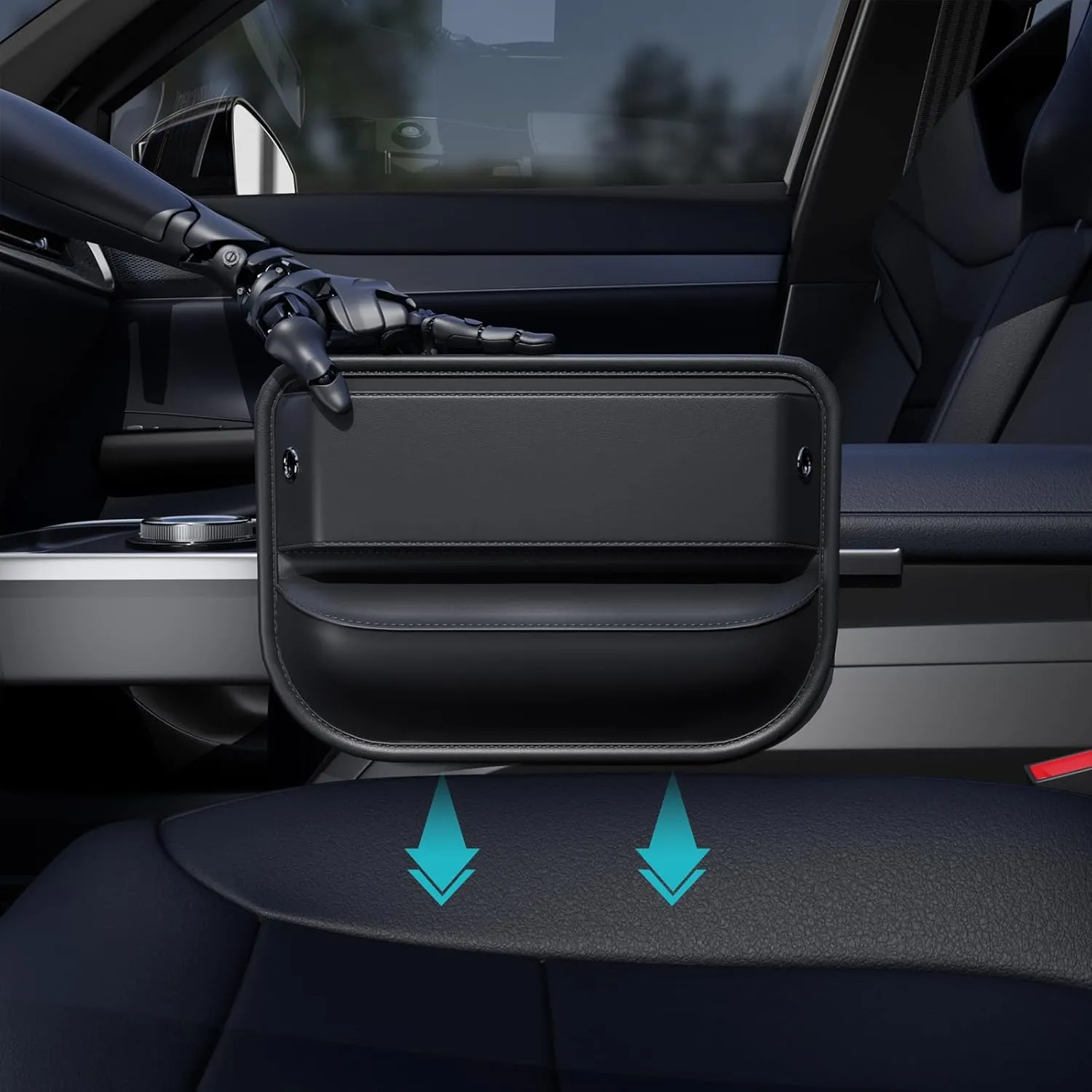 2 Pack Car Seat Gap Filler Leather Car Box Seat Organizer and Storages Automotive Accessories - Front Seats Car Adjustable Gap Filler for Phones, Glasses, Keys, Cards1