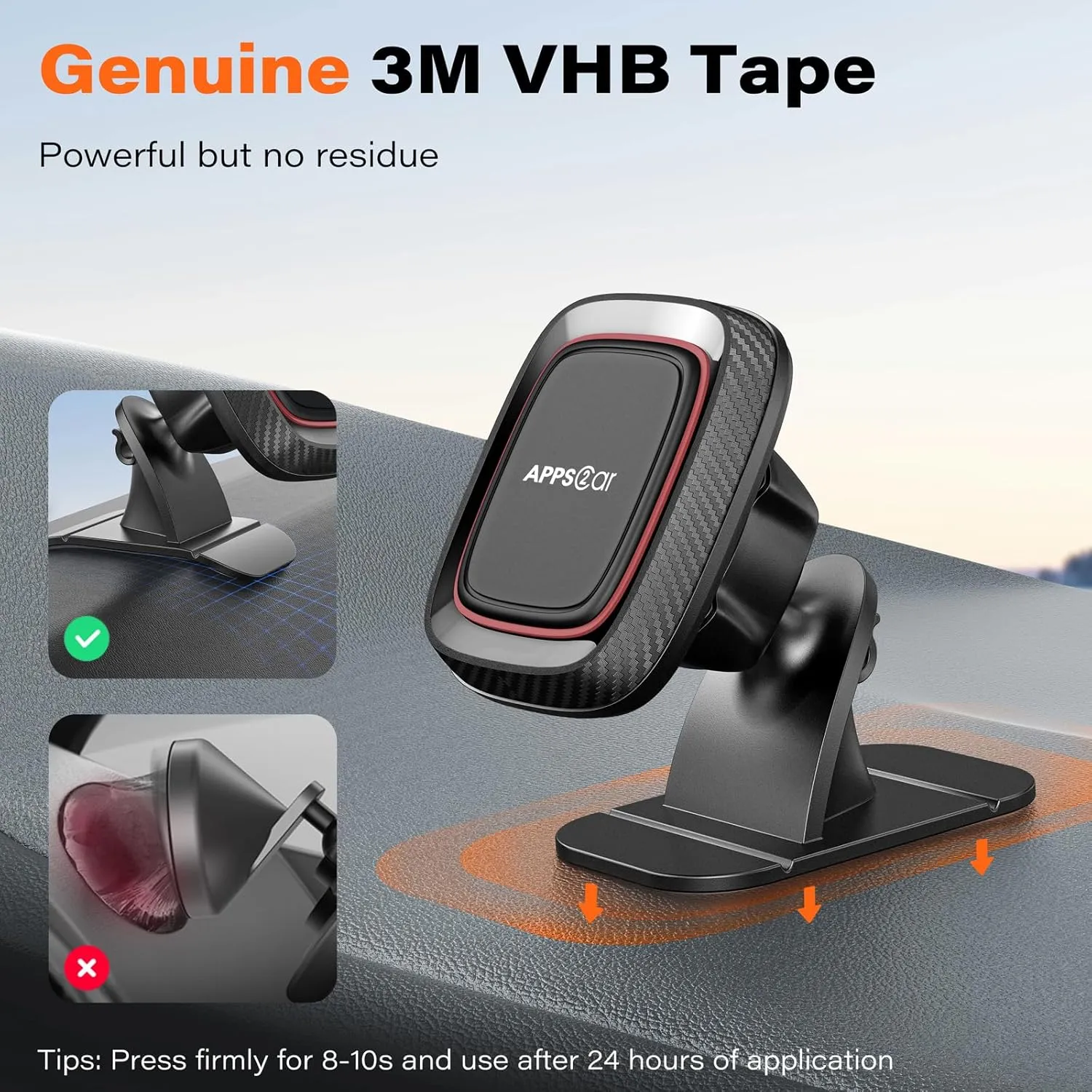 [2 Pack] Magnetic Phone Holder for Car, APPS2Car [Super Strong Magnet] Phone Mount for Car, Dashboard Magnetic Car Phone Holder Mount with Strong VHB Adhesive Mounting, Compatible with iPhone, Samsung