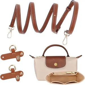2-Pack Mini Bag Strap Kit Compatible with Longchamp, Organizer Compatible with Longchamp Bag, Punch-Free Adjustable Buckle Strap Design, Multi-Pocket Felt Handbag Organizer, (0.9CM)