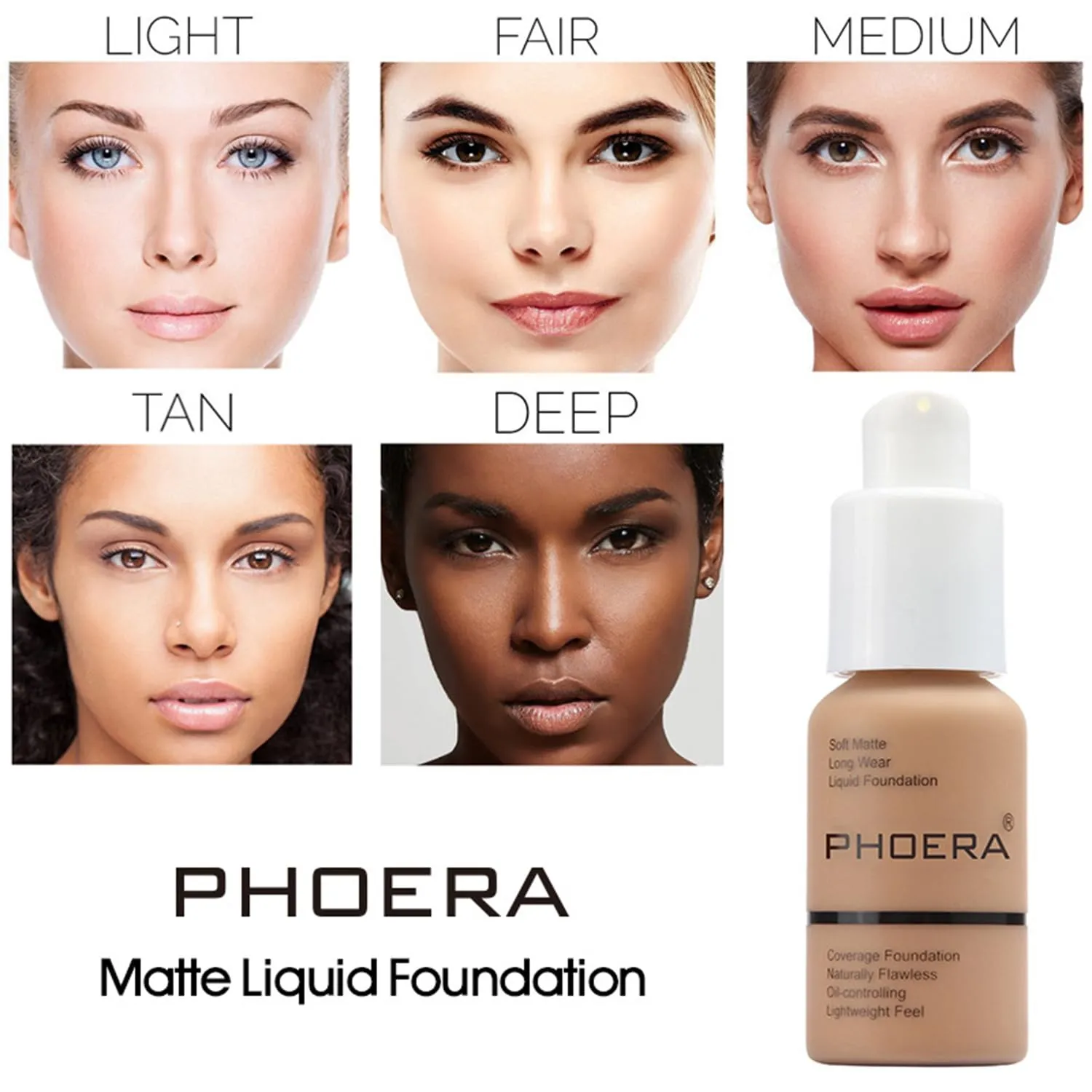 2 Pack PHOERA Foundation Buff Beige 104 and Face Primer,Liquid Full Coverage Foundation Set,Foundation Brush Powder Brush,5 Makeup Sponge,24HR Matte Oil Control Concealer (104- Buff Beige)