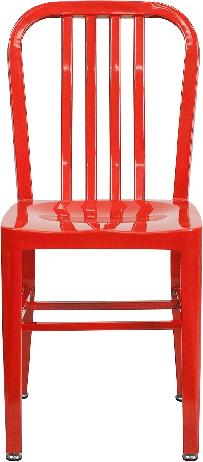 2 Pack Red Metal Indoor-Outdoor Chair - Kitchen Chair - Restaurant Seating