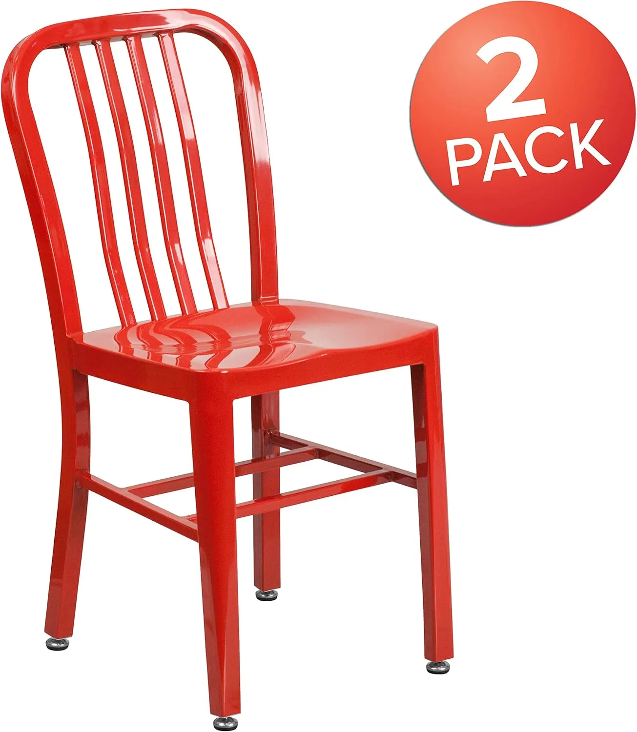2 Pack Red Metal Indoor-Outdoor Chair - Kitchen Chair - Restaurant Seating