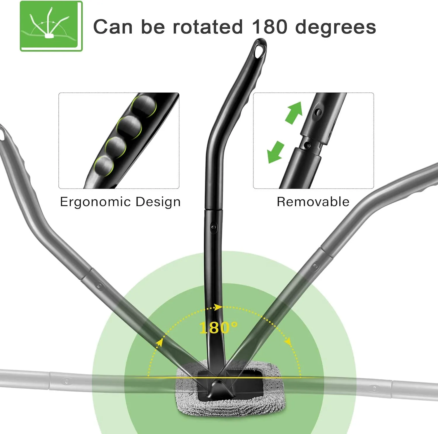 2 Pack Windshield Cleaning Tool Windshield Cleaning Wand Auto Window Cleaner with Detachable Handle, 8 Pieces Reusable Cloth Pads and 2 Pieces Spray Bottles for Car Interior (Gray, Green)