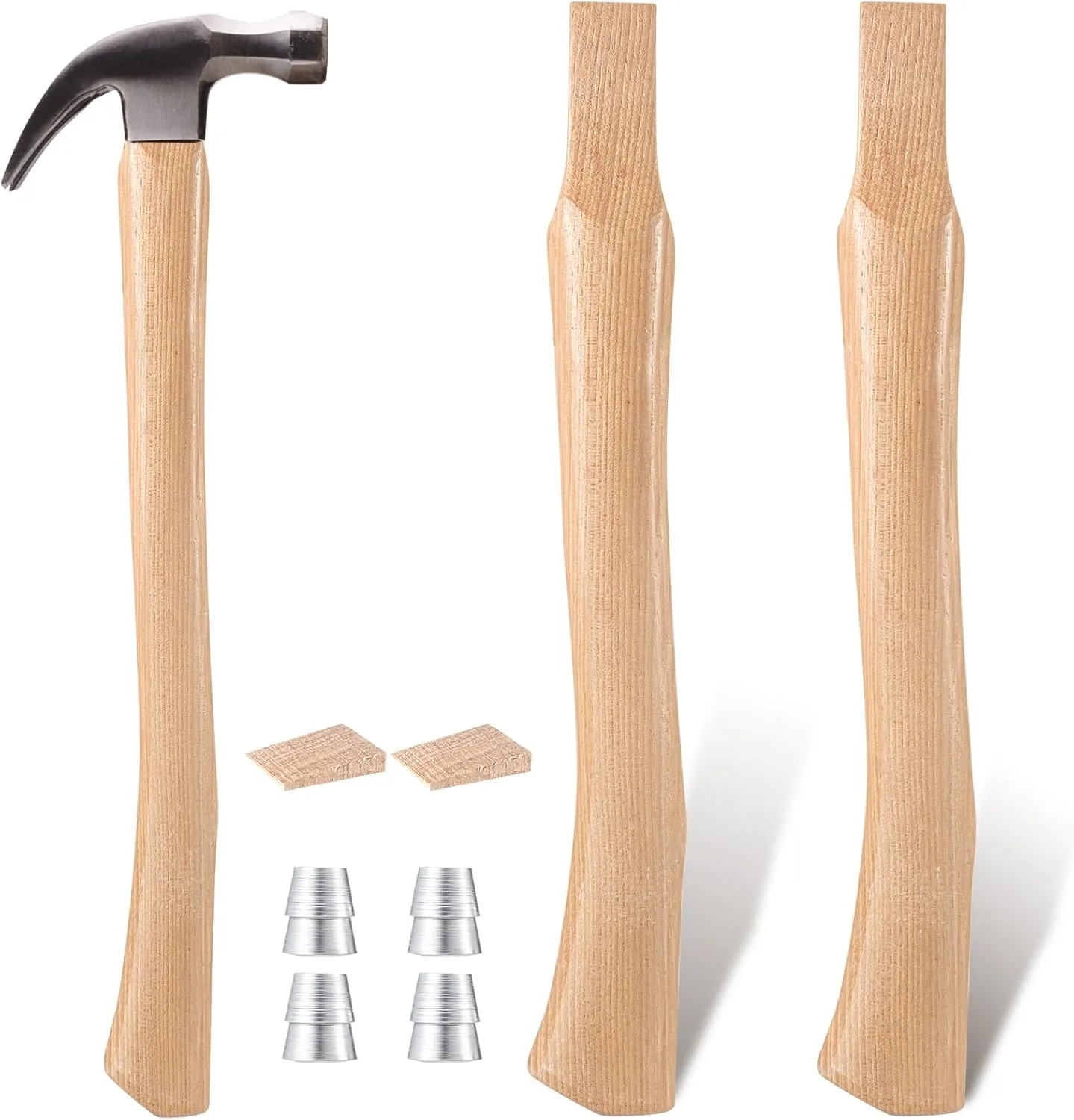 2 Pcs 18 Inches Hammer Handle Replacement Wood Curved Replacement Handle with 2 Wooden and 4 Iron Wedges for Axe Tool Handle