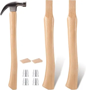 2 Pcs 18 Inches Hammer Handle Replacement Wood Curved Replacement Handle with 2 Wooden and 4 Iron Wedges for Axe Tool Handle