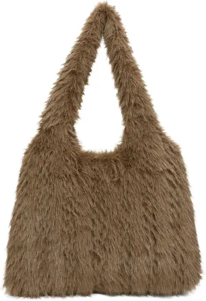 2024 Winter Fall Plush Shoulder Bag Women Fuzzy Tote Soft Faux Fur Handbag Magnetic Closure Small Zip Pocket