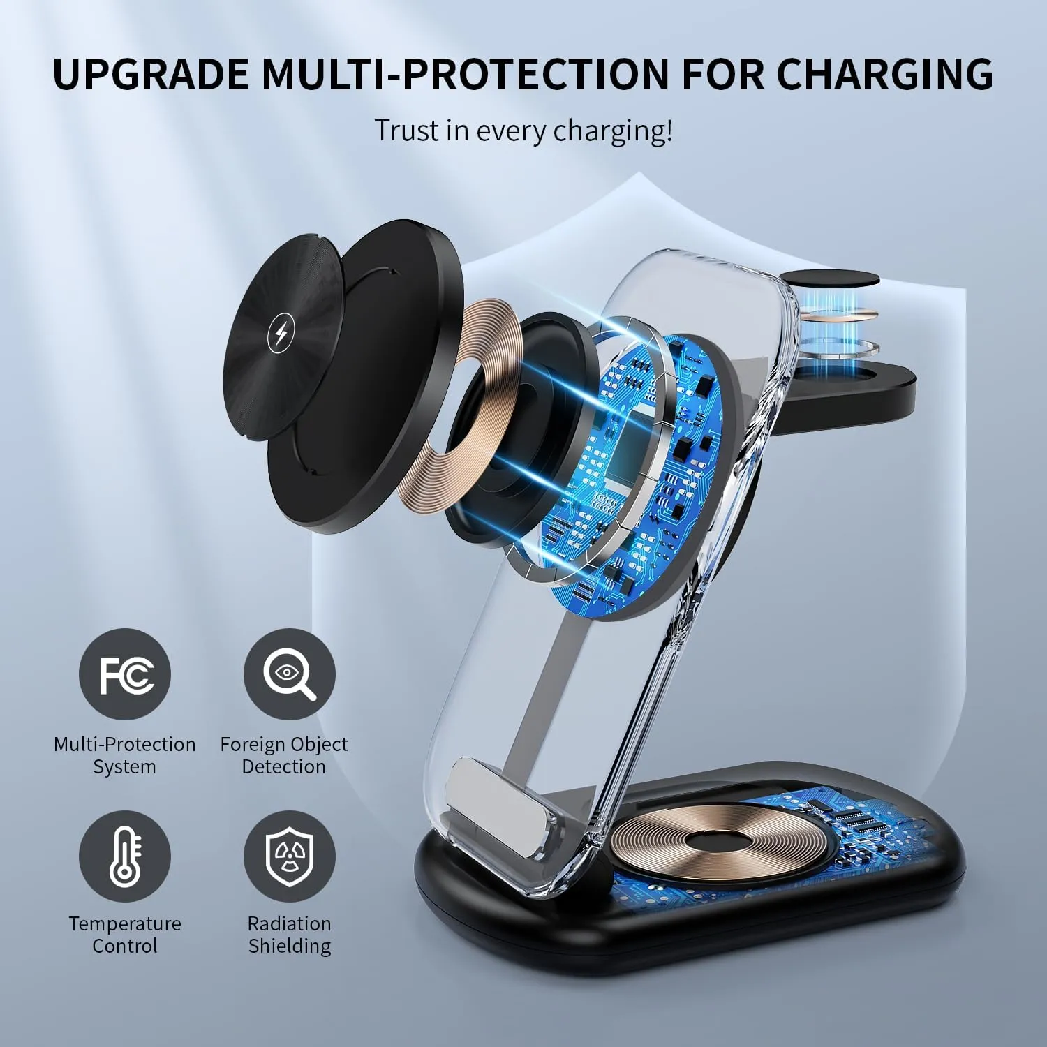 2025 Magnetic Wireless Mag-Safe Charger Stand,3 in 1 Charger with Light for iPhone 16 15 14 13 12 Pro Max Plus,Charging Pad for Apple Watch Series & Air pods 4 3 2 Pro(Black)