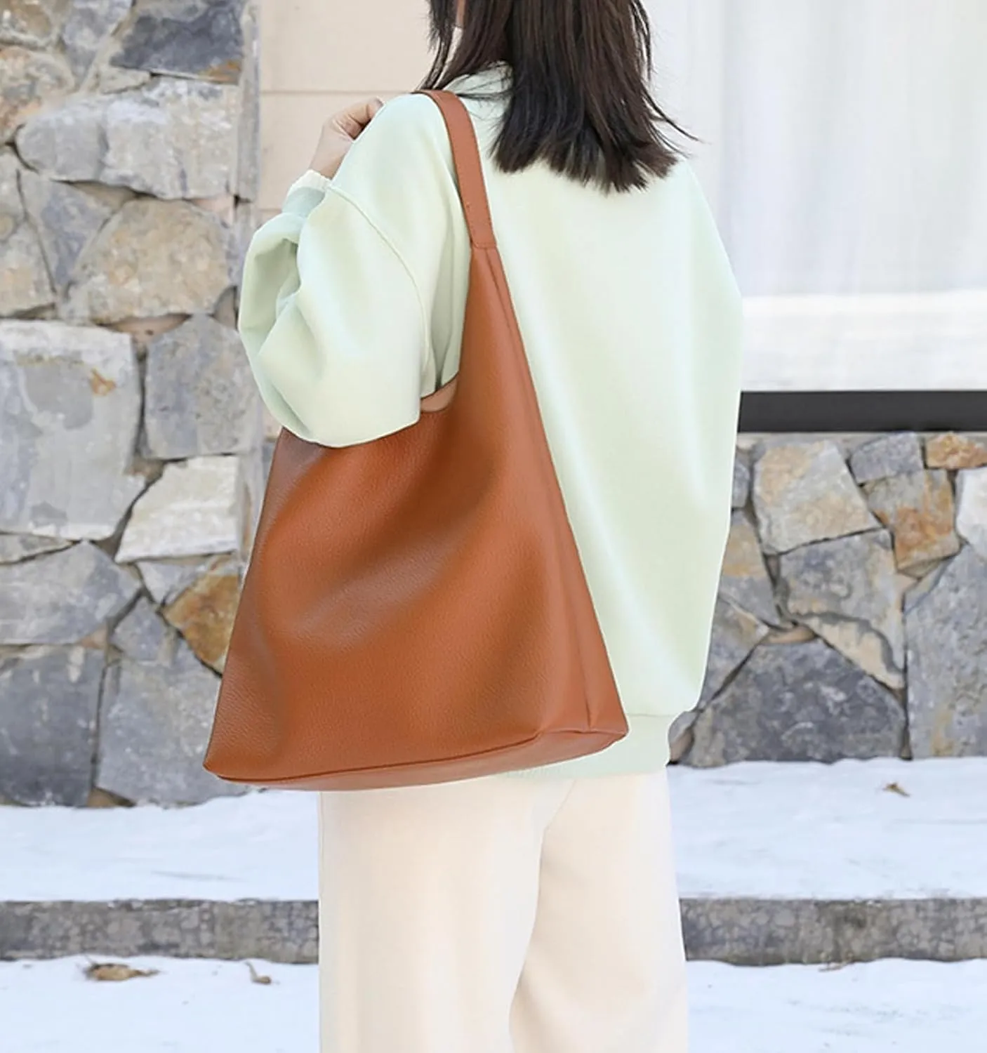 2025 Slouchy Tote Bag for Women, Leather Hobo Bag Soft Vegan Leather Top-handbag Shoulder Bag Handbag Underarm Purse