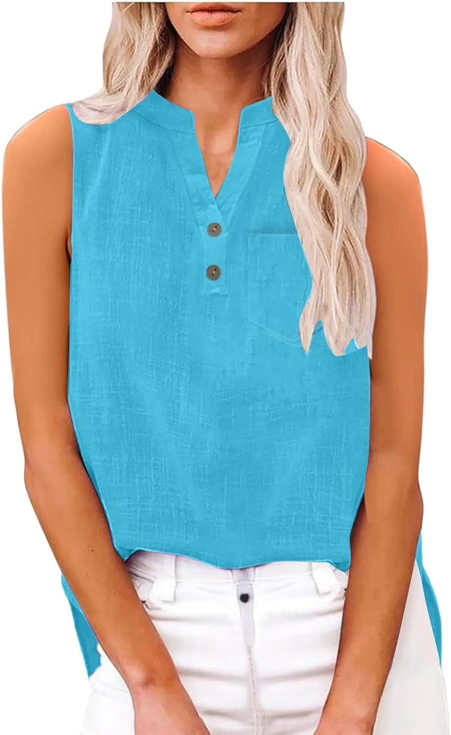 2025 Summer V Neck Button Down Cotton Linen Tank Top for Women Trendy Casual Sleeveless Shirt Beach Vacation Camisole Outfit
